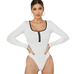 YESFASHION New Splicing Color Zipper Thread Long-sleeved Bodysuit