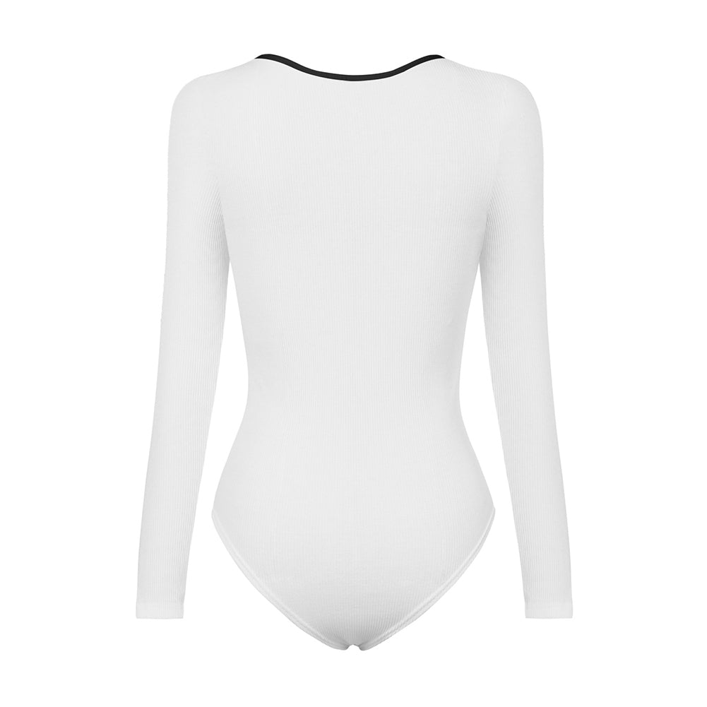 YESFASHION New Splicing Color Zipper Thread Long-sleeved Bodysuit