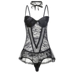 YESFASHION Sexy Lingerie Set Large See-through Vest Corset Jumpsuit