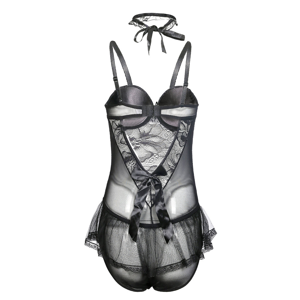 YESFASHION Sexy Lingerie Set Large See-through Vest Corset Jumpsuit