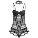 YESFASHION Sexy Lingerie Set Large See-through Vest Corset Jumpsuit