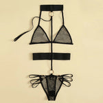 YESFASHION Sexy Mesh Jumpsuit Female Three-point Underwear Set