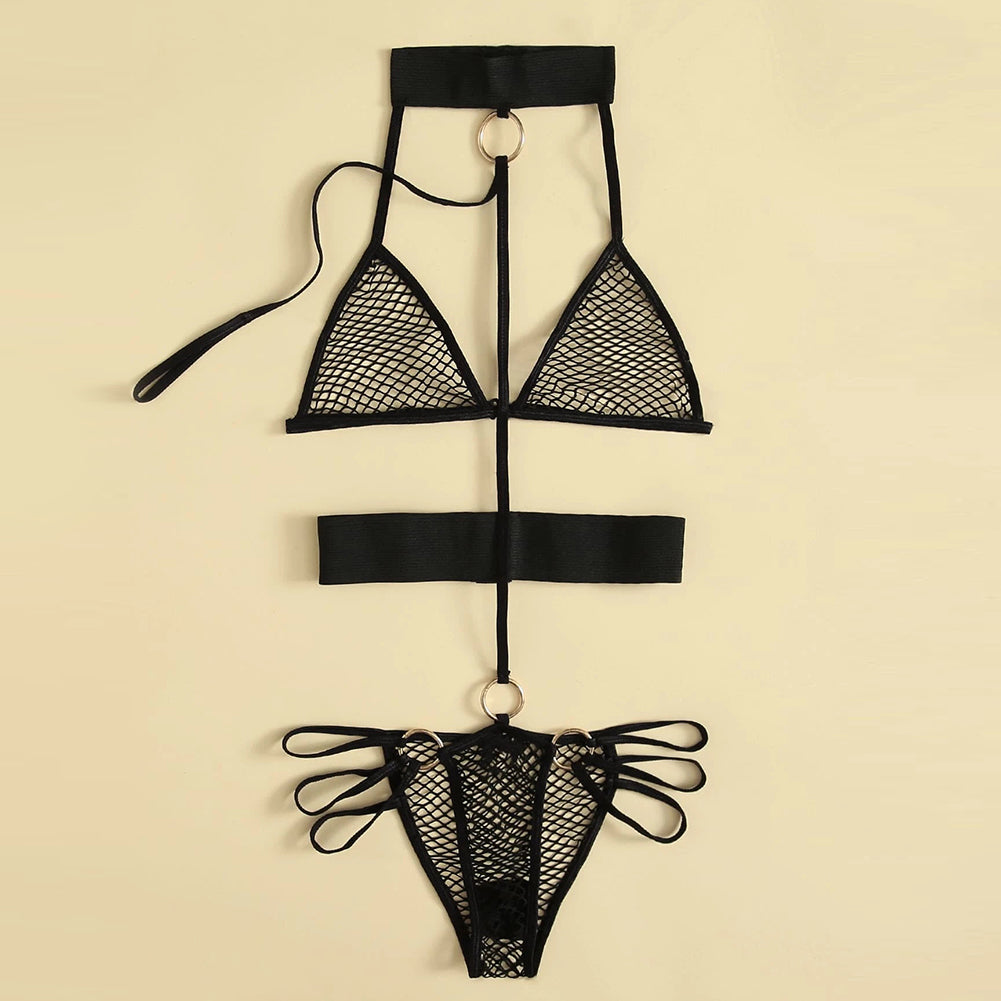 YESFASHION Sexy Mesh Jumpsuit Female Three-point Underwear Set