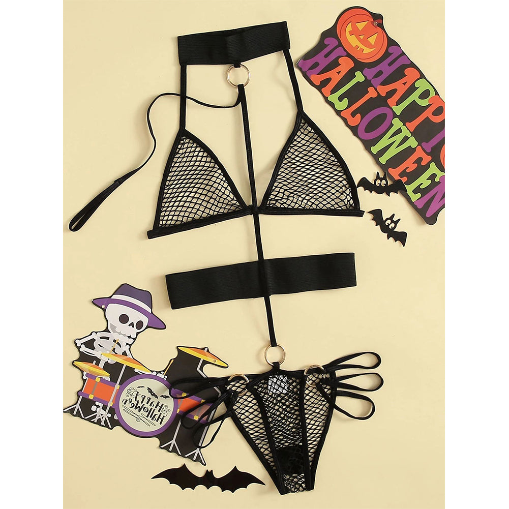 YESFASHION Sexy Mesh Jumpsuit Female Three-point Underwear Set