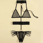 YESFASHION Sexy Mesh Jumpsuit Female Three-point Underwear Set