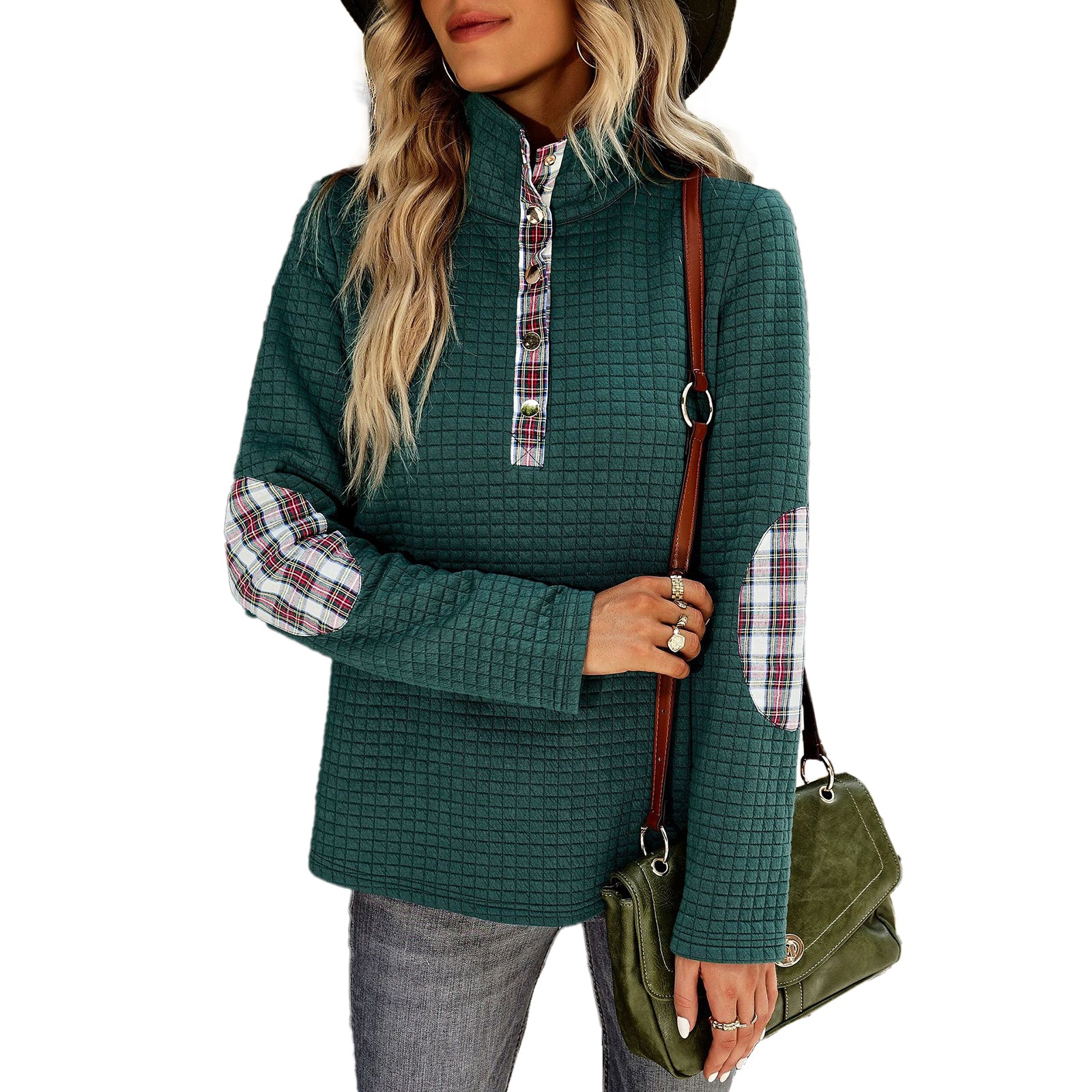 YESFASHION Solid Color Sweater Stitching Coat Women Tops