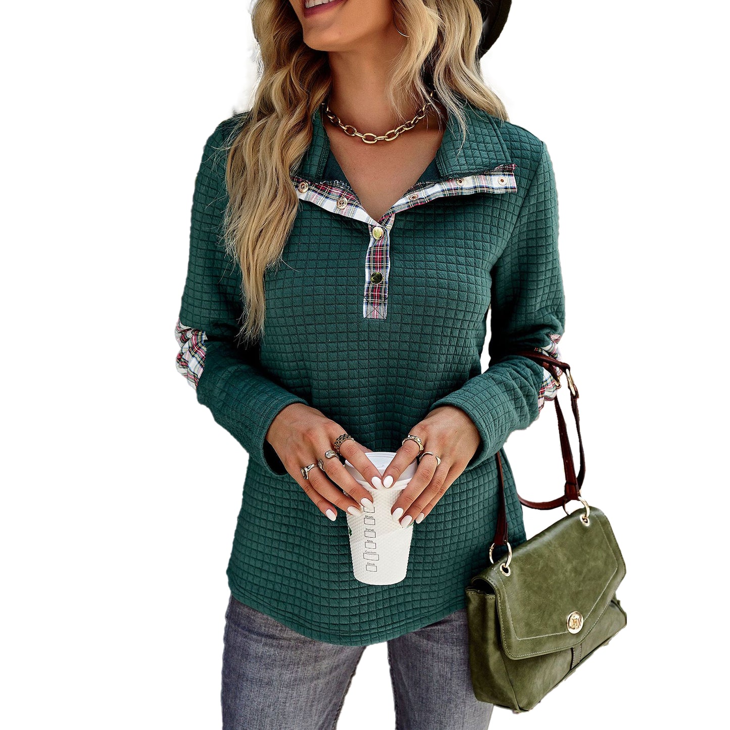 YESFASHION Solid Color Sweater Stitching Coat Women Tops
