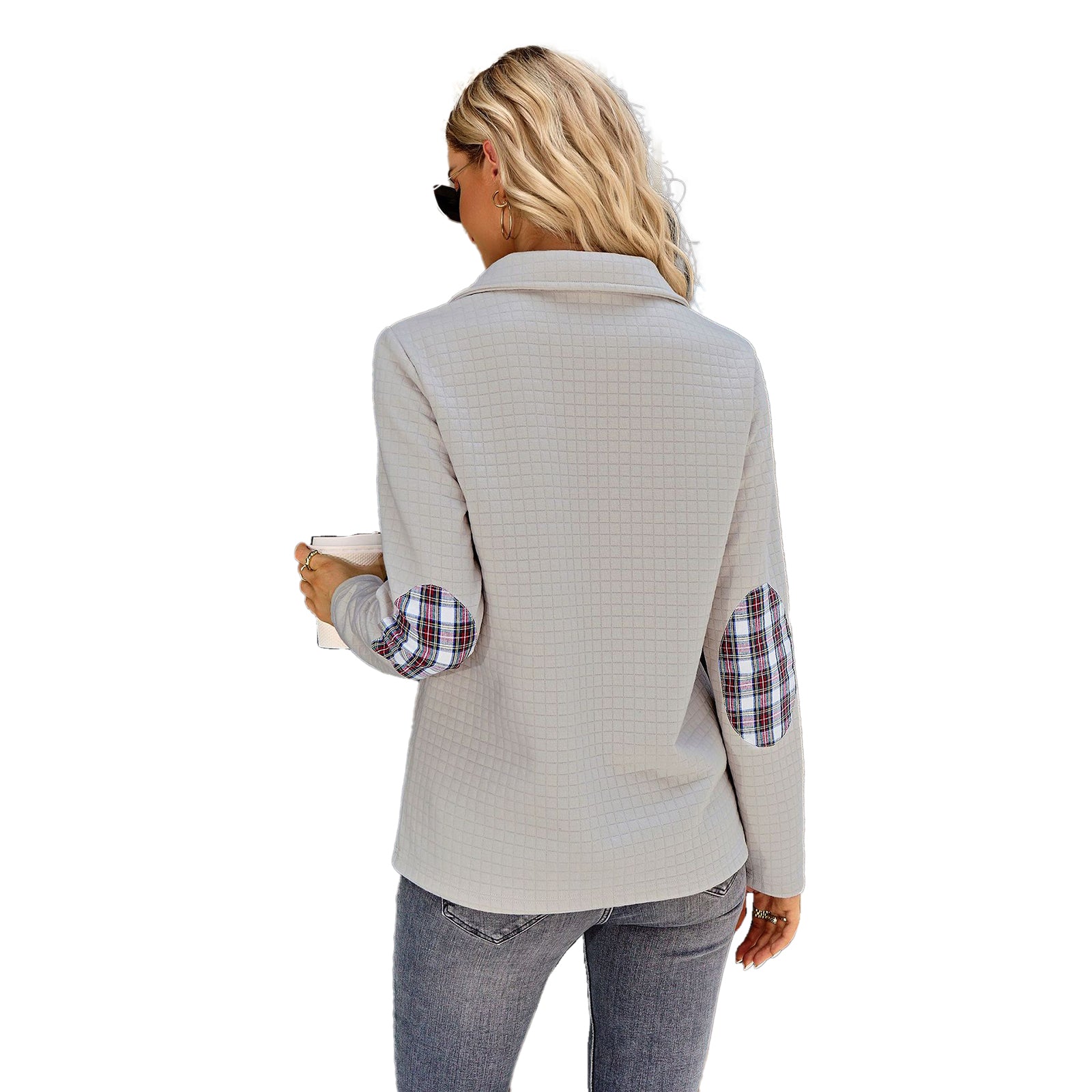 YESFASHION Solid Color Sweater Stitching Coat Women Tops