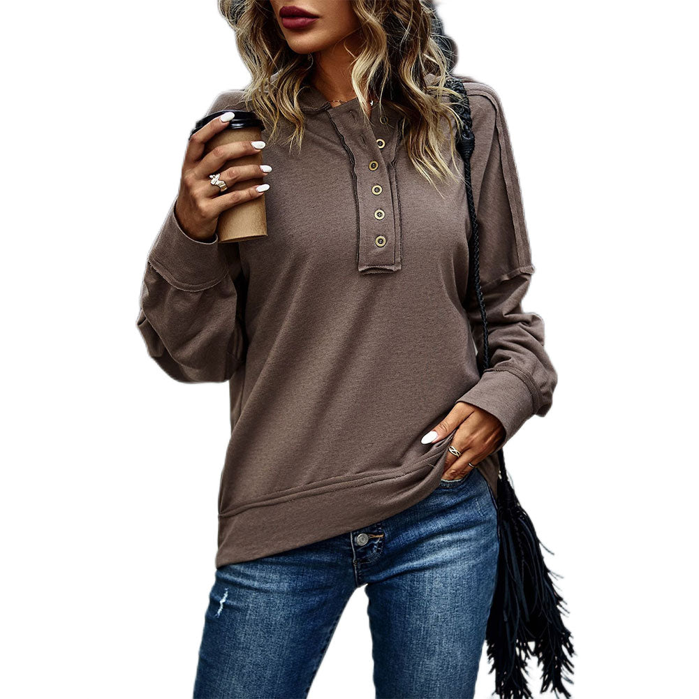 YESFASHION Solid Color All-match Tops Casual T-shirt