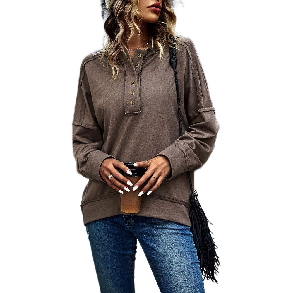 YESFASHION Solid Color All-match Tops Casual T-shirt