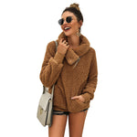 YESFASHION Turtleneck Solid Color Padded Top Fleece Sweaters