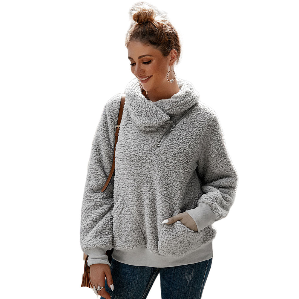 YESFASHION Turtleneck Solid Color Padded Top Fleece Sweaters