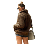 YESFASHION Turtleneck Solid Color Padded Top Fleece Sweaters