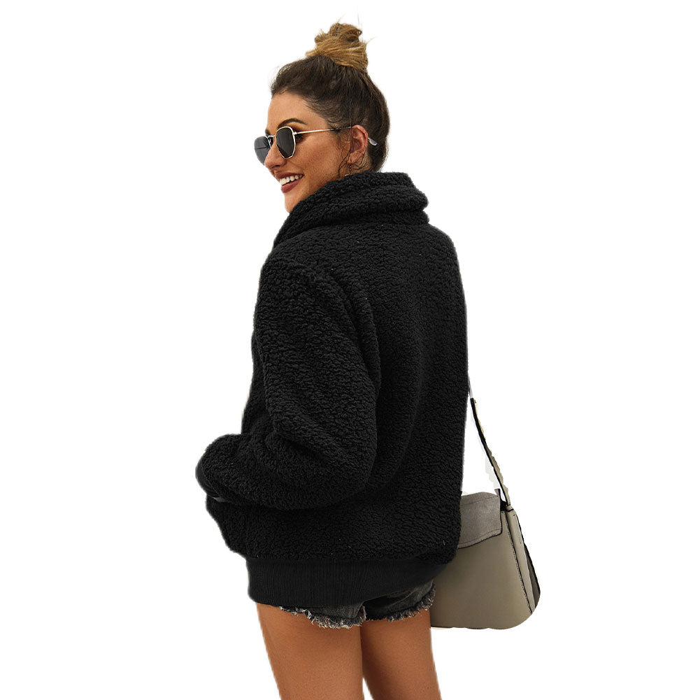 YESFASHION Turtleneck Solid Color Padded Top Fleece Sweaters