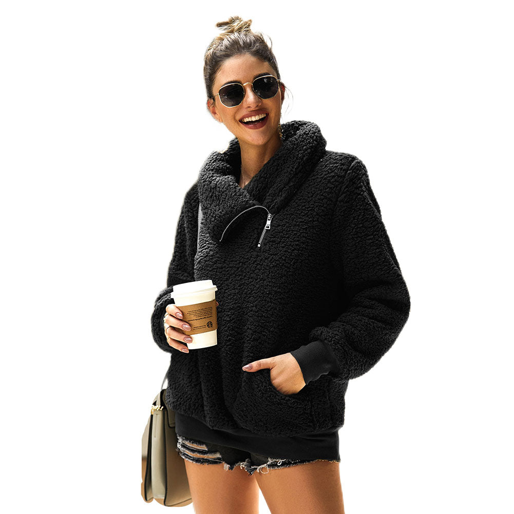 YESFASHION Turtleneck Solid Color Padded Top Fleece Sweaters