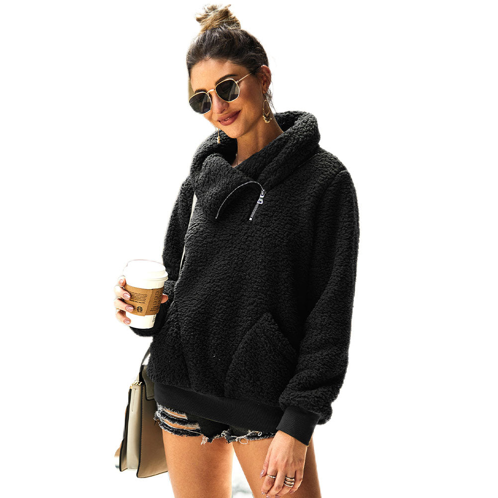 YESFASHION Turtleneck Solid Color Padded Top Fleece Sweaters