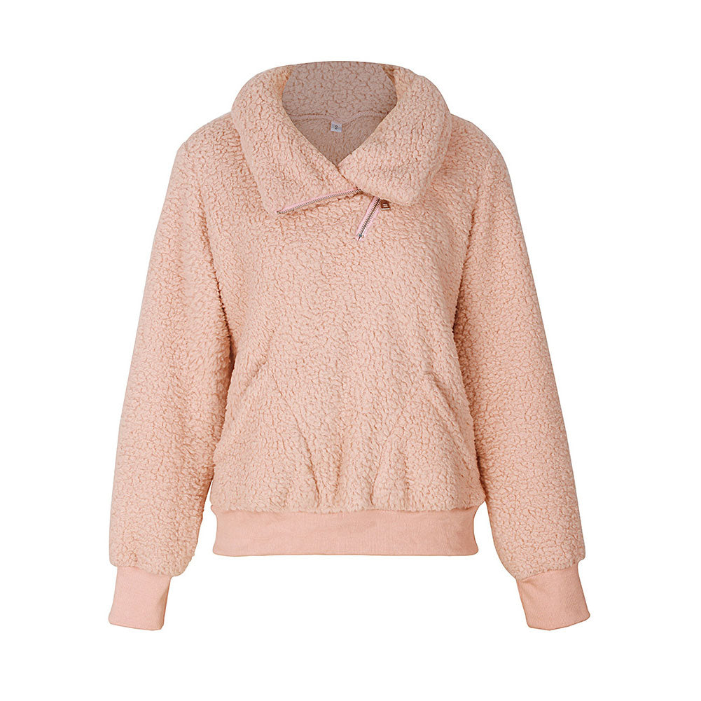 YESFASHION Turtleneck Solid Color Padded Top Fleece Sweaters