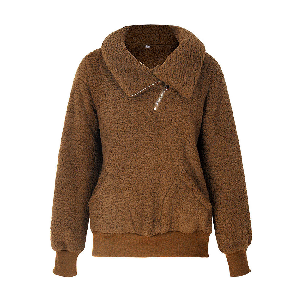 YESFASHION Turtleneck Solid Color Padded Top Fleece Sweaters