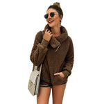 YESFASHION Turtleneck Solid Color Padded Top Fleece Sweaters