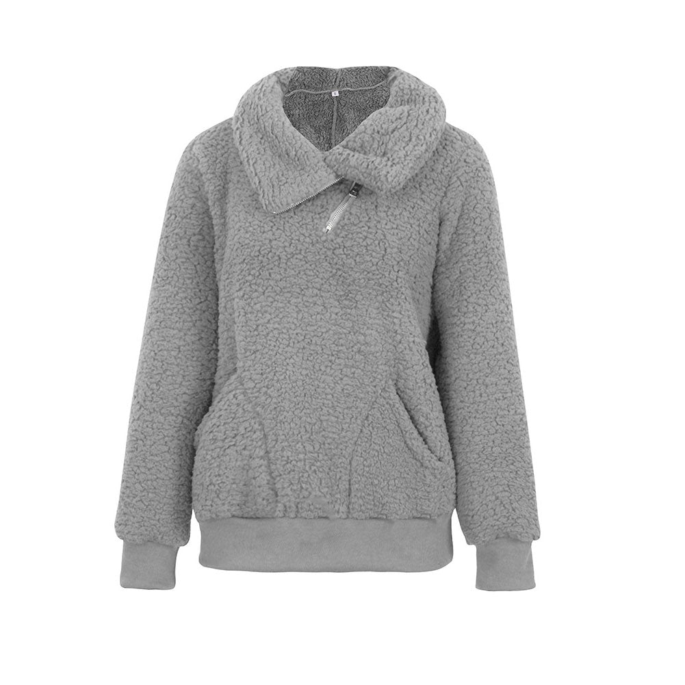 YESFASHION Turtleneck Solid Color Padded Top Fleece Sweaters