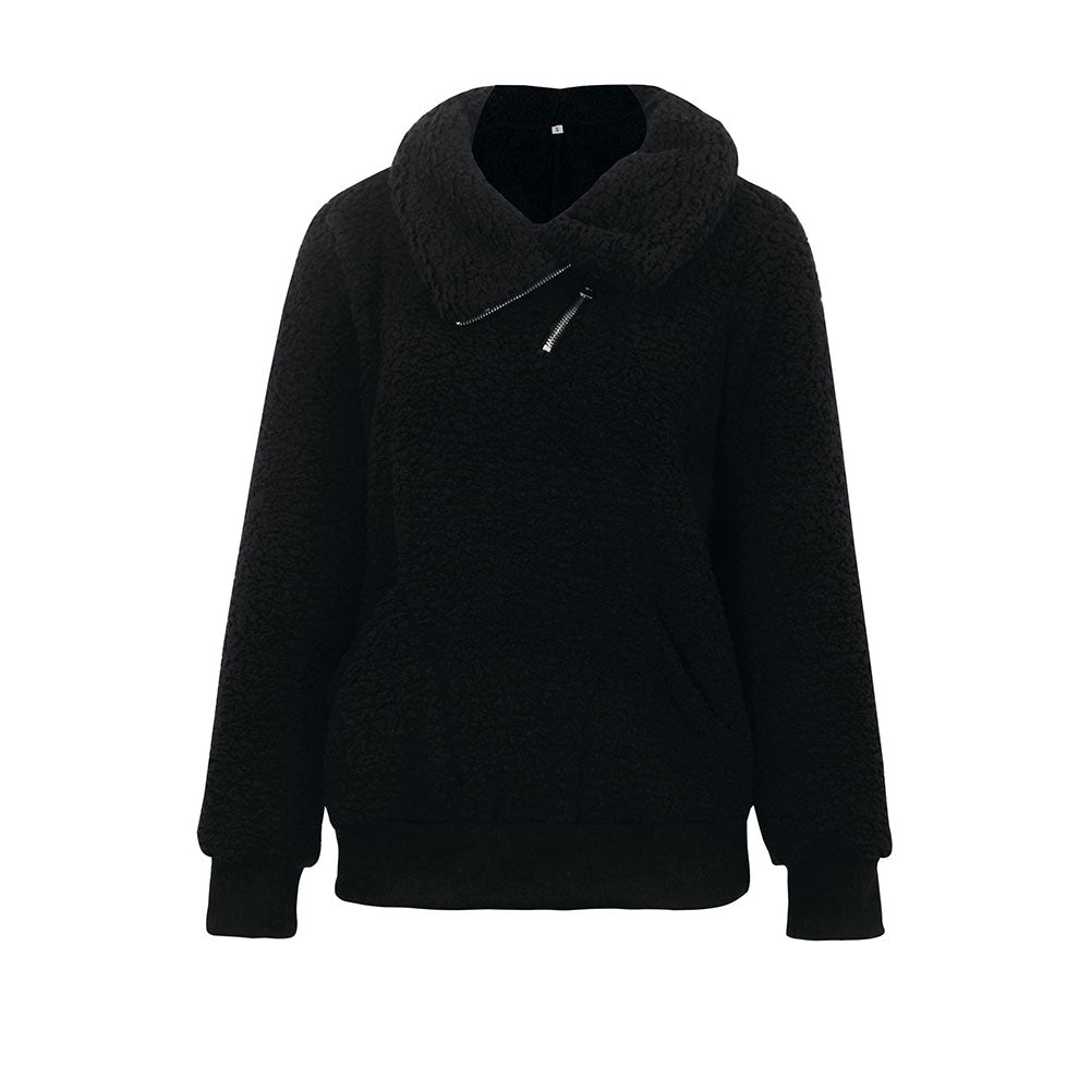 YESFASHION Turtleneck Solid Color Padded Top Fleece Sweaters