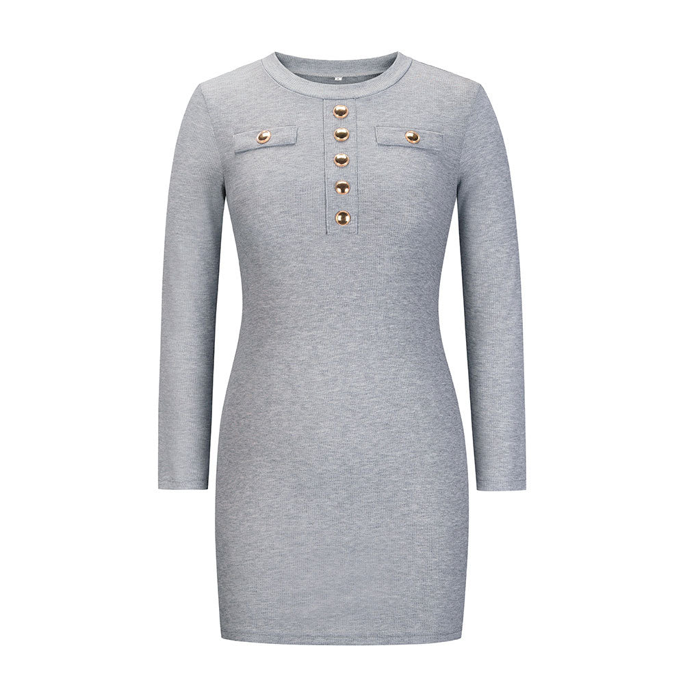 YESFASHION Rib Dress Cover Hip Button Waist Ladies Skirt