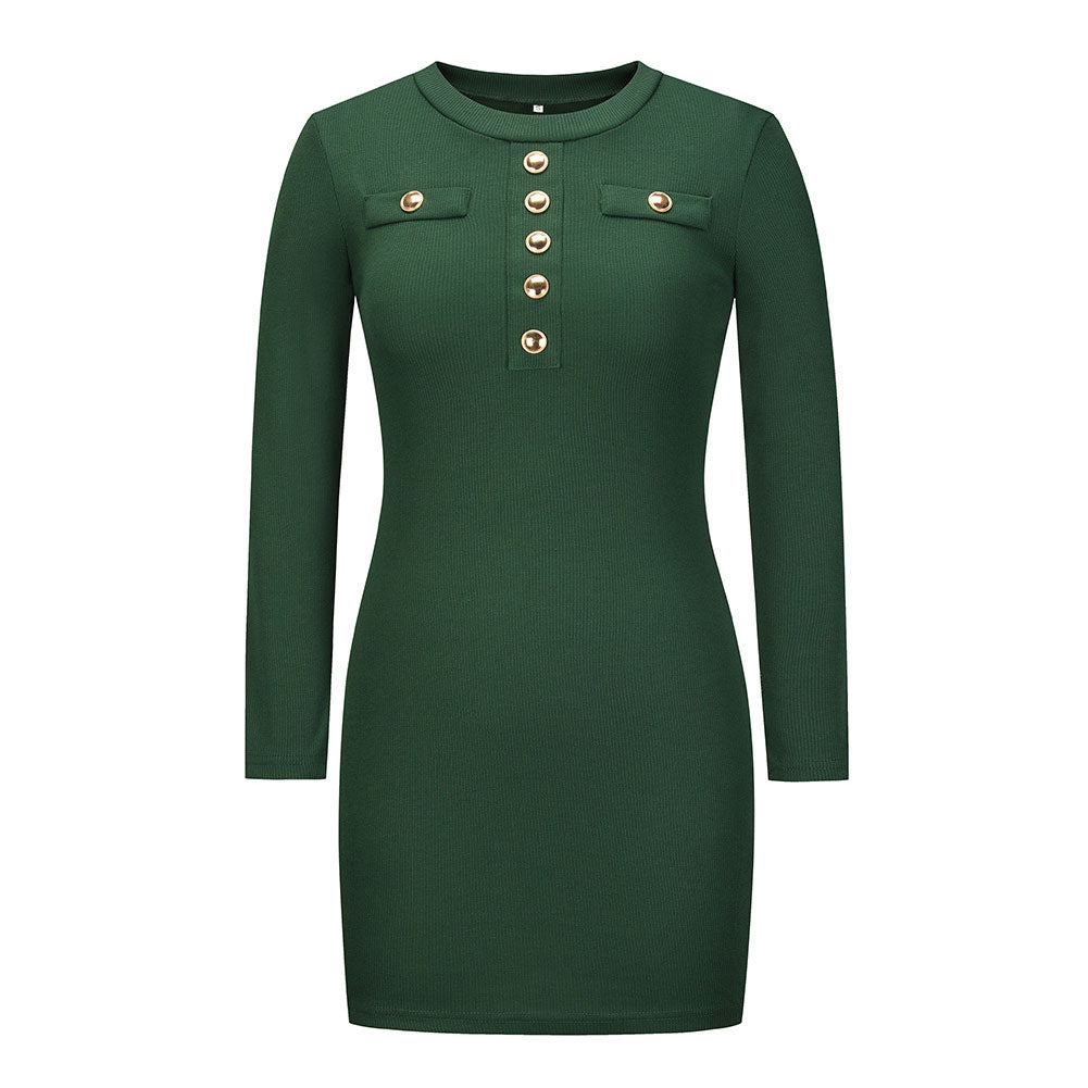 YESFASHION Rib Dress Cover Hip Button Waist Ladies Skirt