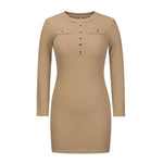 YESFASHION Rib Dress Cover Hip Button Waist Ladies Skirt