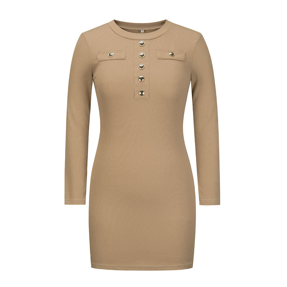 YESFASHION Rib Dress Cover Hip Button Waist Ladies Skirt