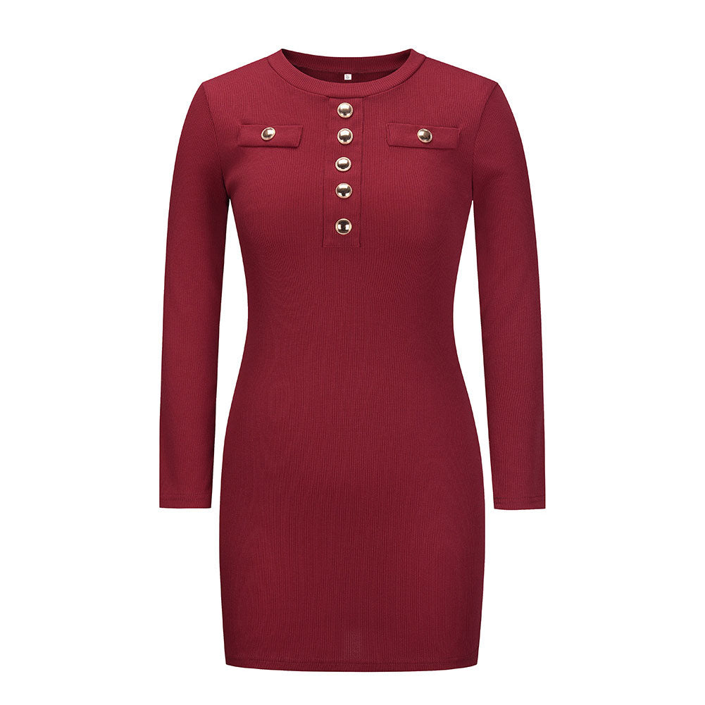 YESFASHION Rib Dress Cover Hip Button Waist Ladies Skirt