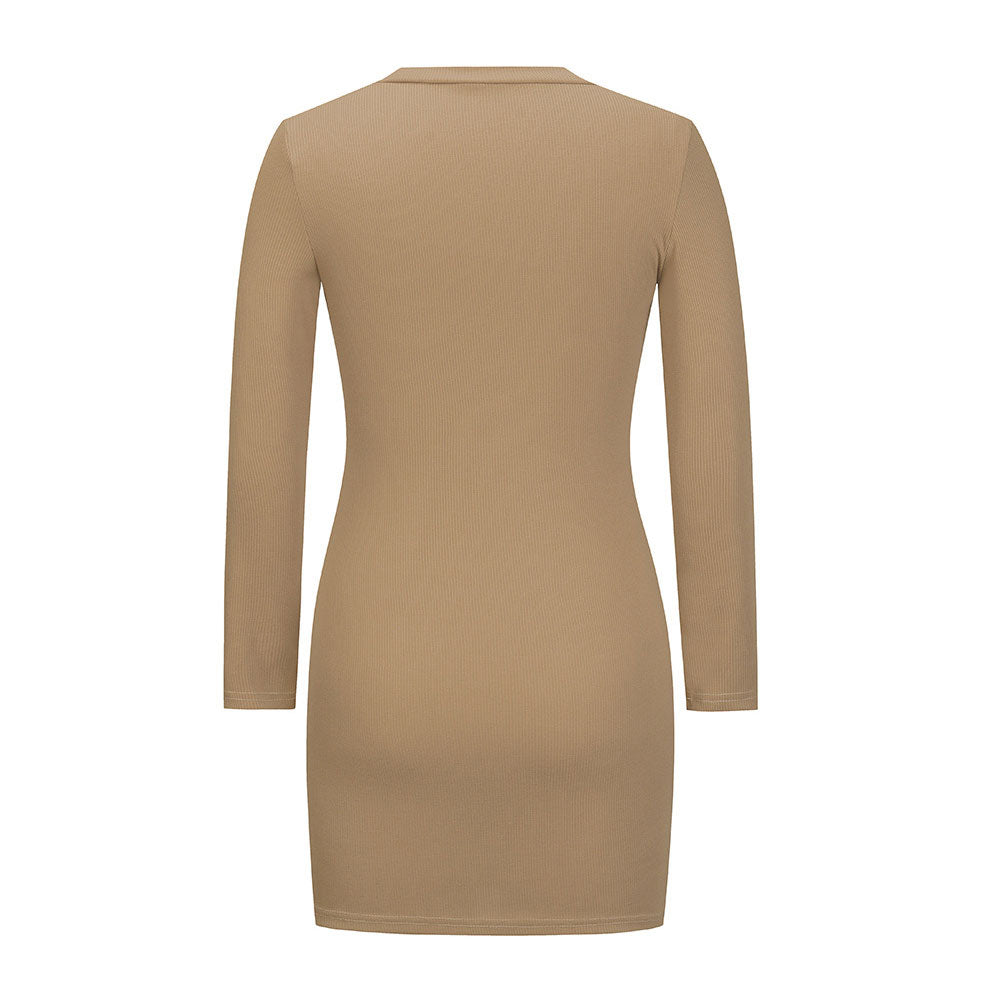 YESFASHION Rib Dress Cover Hip Button Waist Ladies Skirt