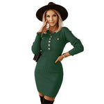 YESFASHION Rib Dress Cover Hip Button Waist Ladies Skirt