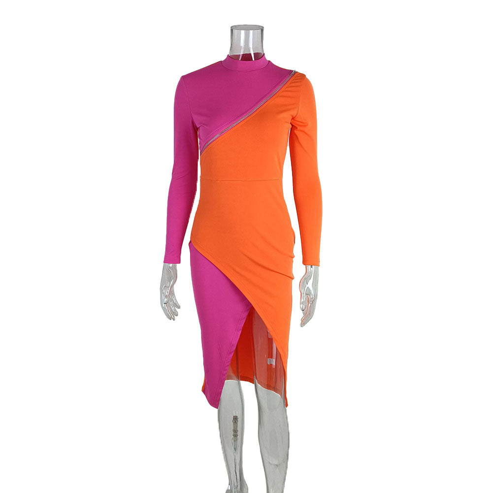 YESFASHION Half-high Neck Zipper Sexy Tight Waist Dress