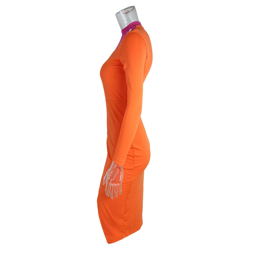 YESFASHION Half-high Neck Zipper Sexy Tight Waist Dress