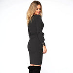 YESFASHION Women New Slim-fit Ribbed V-neck Button-decorated Dress