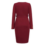 YESFASHION Women New Slim-fit Ribbed V-neck Button-decorated Dress