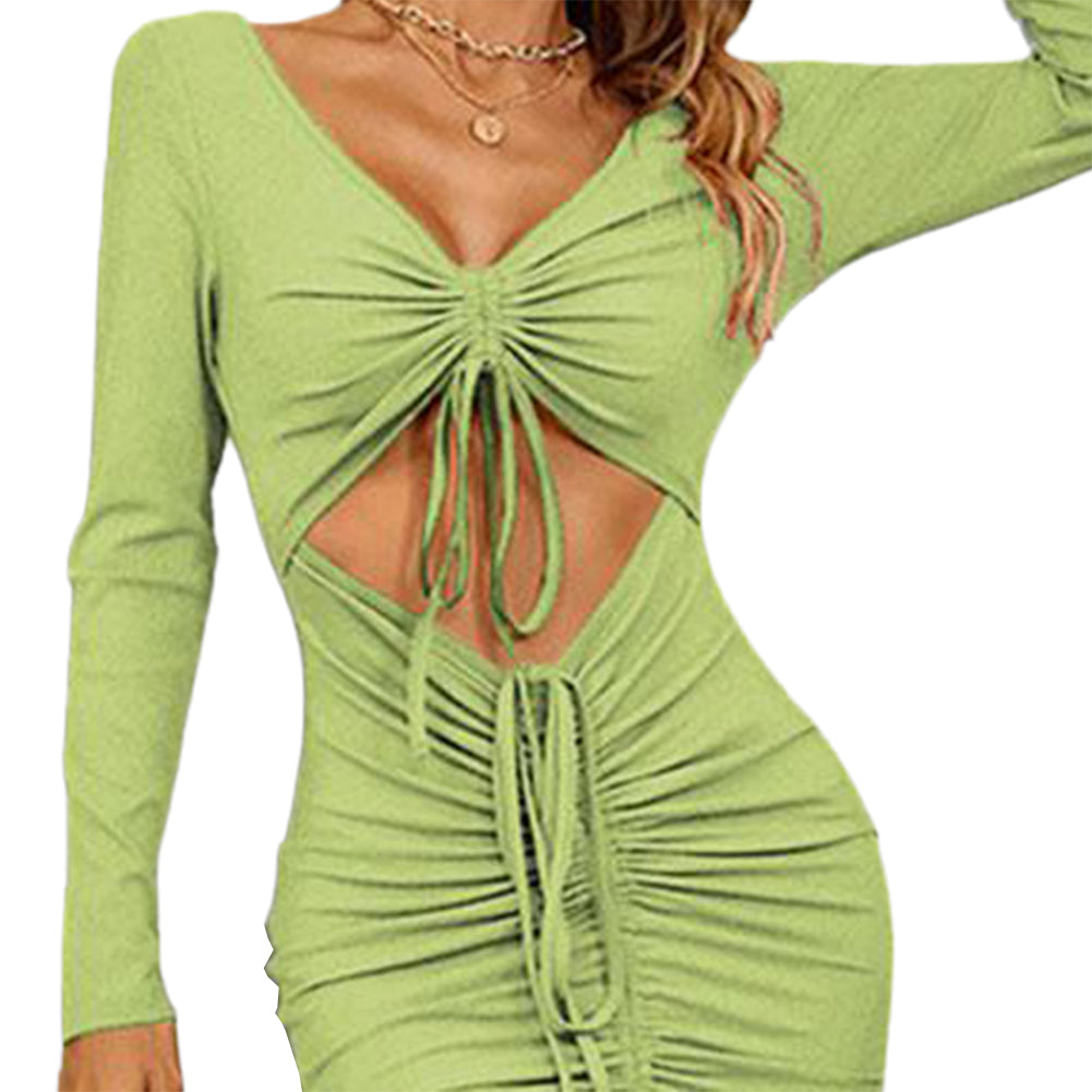 YESFASHION Sexy Commuter Hollow Casual Tie Wrap Hip Dress