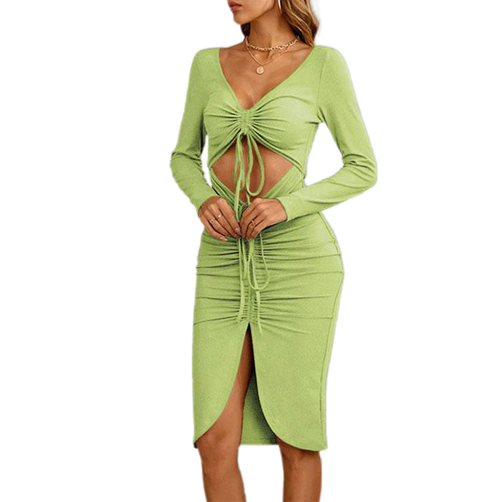 YESFASHION Sexy Commuter Hollow Casual Tie Wrap Hip Dress