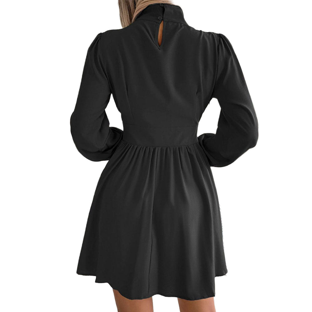 YESFASHION Commuting Pure Color Half-high Neck Waist Dress