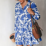 YESFASHION Style Printed Skirt Elegant Floral Waist Lantern Dress