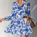 YESFASHION Style Printed Skirt Elegant Floral Waist Lantern Dress