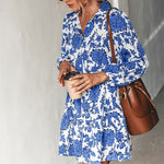 YESFASHION Style Printed Skirt Elegant Floral Waist Lantern Dress