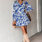 YESFASHION Style Printed Skirt Elegant Floral Waist Lantern Dress