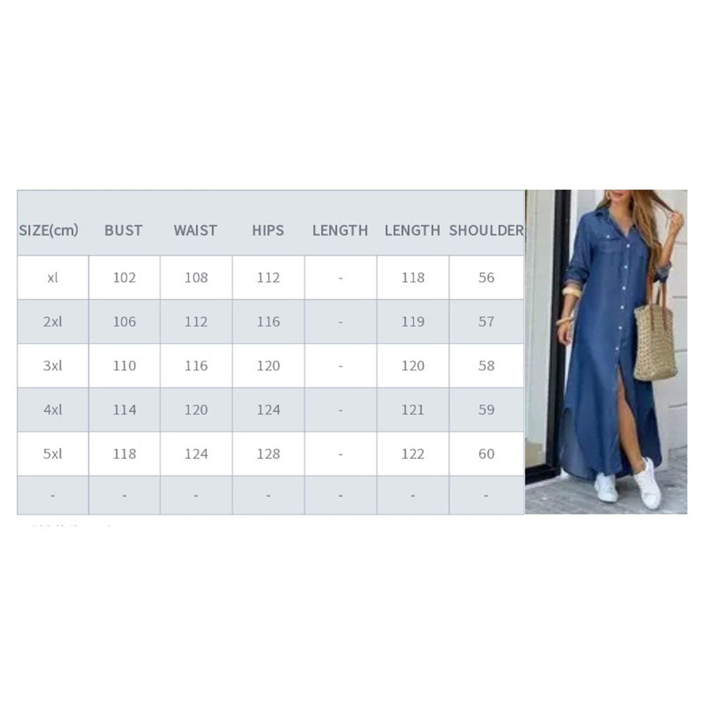 YESFASHION Women Fashion Blue Denim Long Shirt Dress