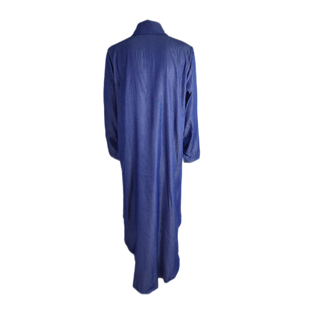 YESFASHION Women Fashion Blue Denim Long Shirt Dress
