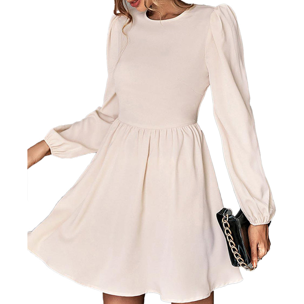 YESFASHION Fashion Commuting Solid Color Tie Hollow Ruffled Dress