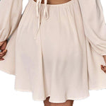 YESFASHION Fashion Commuting Solid Color Tie Hollow Ruffled Dress