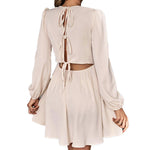 YESFASHION Fashion Commuting Solid Color Tie Hollow Ruffled Dress