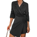 YESFASHION Women Suit Skirt Solid Color Tie Fashion Dress