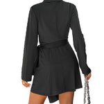 YESFASHION Women Suit Skirt Solid Color Tie Fashion Dress